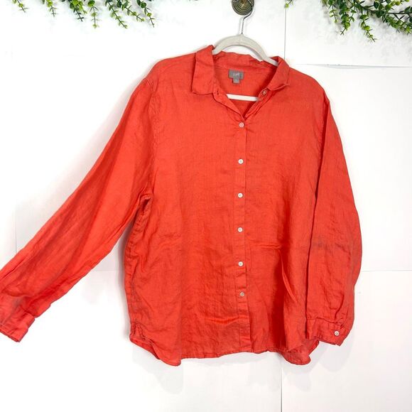 J. Jill Button Up Shirt Womens Orange XL 100% Linen Long Sleeve Casual Coastal - Picture 12 of 12